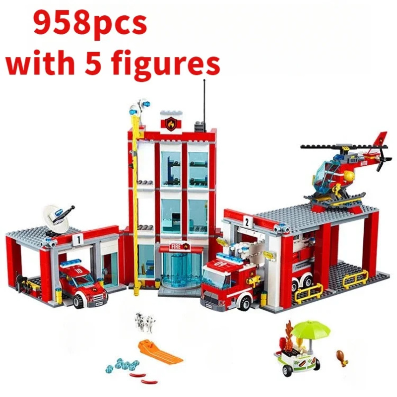 Lego Set City - Ville pompier hélicoptère camion Garage caserne